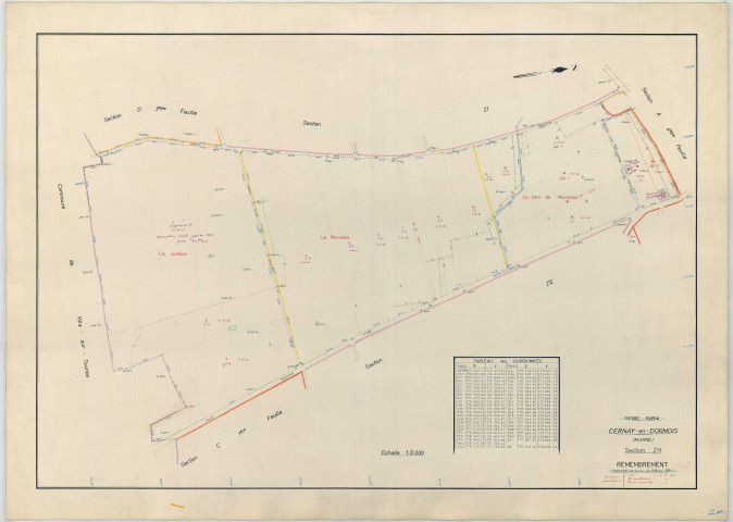 Cernay-en-Dormois (51104). Section ZH échelle 1/2000, plan remembré pour 1964, plan régulier (papier armé)