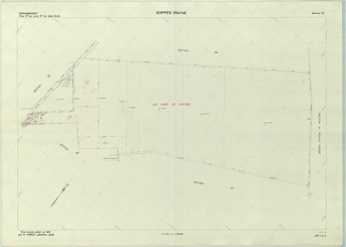Suippes (51559). Section ZO échelle 1/2000, plan remembré pour 1969, plan régulier (papier armé)