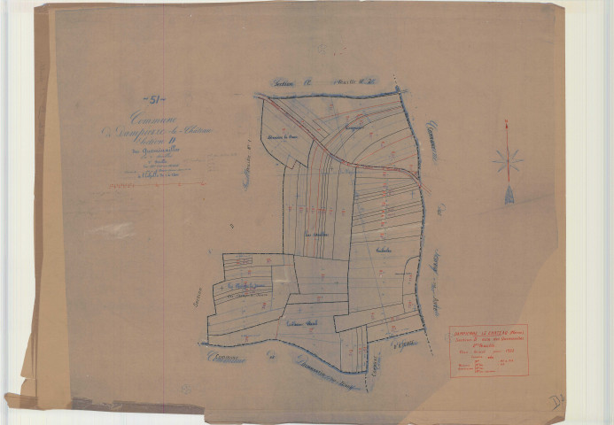 Dampierre-le-Château (51206). Section D2 échelle 1/2500, plan mis à jour pour 1932, plan non régulier (calque)