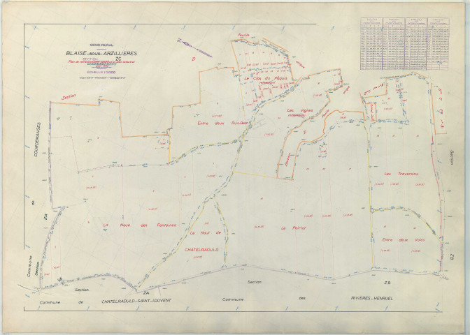 Blaise-sous-Arzillières (51066). Section ZC échelle 1/2000, plan remembré pour 1966, plan régulier (papier armé)