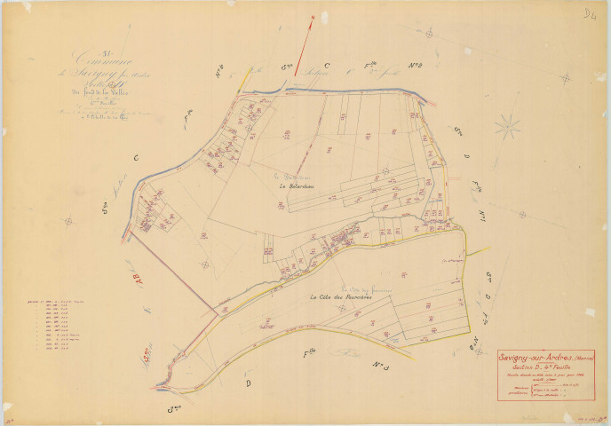 Savigny-sur-Ardres (51527). Section D4 échelle 1/1000, plan mis à jour pour 1966, plan non régulier (papier).