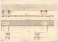 Route de Paris à la frontière. Plan de deux arceaux d'allonge et du mur de terrasse à construire le long de l'abreuvoir du faubourg de vesle à Reims, 1775.