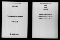 Ormes. Publications de mariage 1793-an X