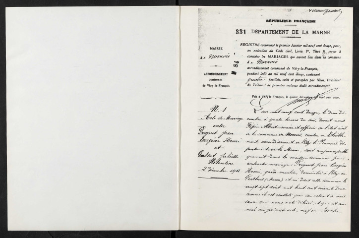 Norrois. Naissances, mariages, décès 1912-1921 (reconstitutions)