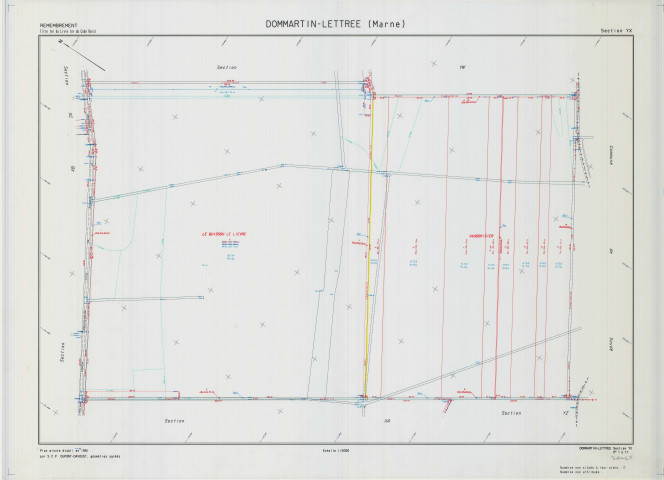 Dommartin-Lettrée (51212). Section YX échelle 1/2000, plan remembré pour 1991, plan régulier (calque)