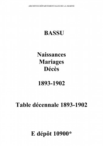 Bassu. Naissances, mariages, décès et tables décennales des naissances, mariages, décès 1893-1902