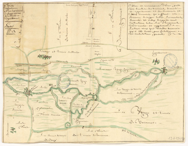 Plan des rivières et fausses rivières de Merlet et Aguillecourt, 1737.