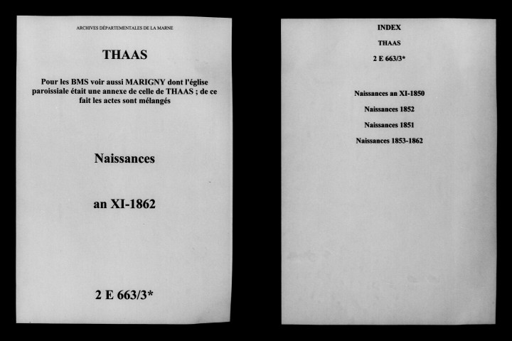 Thaas. Naissances an XI-1862