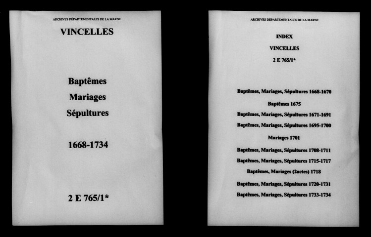 Vincelles. Baptêmes, mariages, sépultures 1668-1734