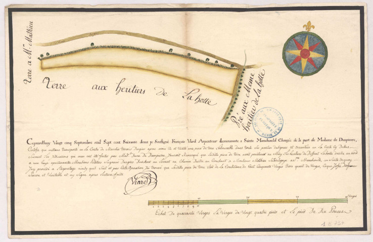 Argier. Terre aux heritiers de la Hotte, terroir dargier, arpentée par François Viard, 1762.