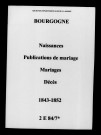 Bourgogne. Naissances, publications de mariage, mariages, décès 1843-1852