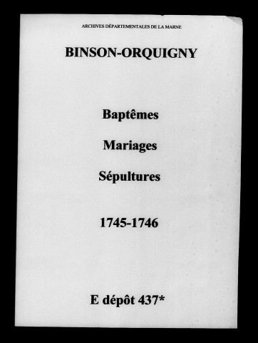Binson-et-Orquigny. Baptêmes, mariages, sépultures 1745-1746