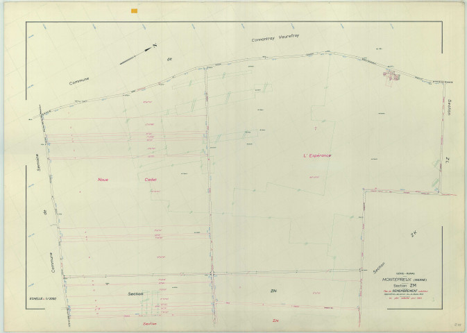 Montépreux (51377). Section ZM échelle 1/2000, plan remembré pour 01/01/1965, régulier avant 20/03/1980 (papier armé)