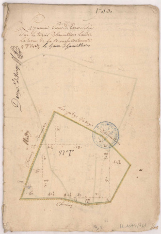 Arpentages de plusieurs pièces de terre et prés situés sur les terroirs d'Hauvillers, Champillon, Epernay   appartenant à Messieurs les religieux, lieu-dit « les haut d’hauvillers » 1753.