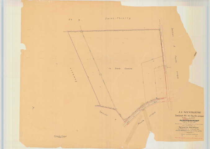 Reims (51454). Section W échelle 1/2000, plan mis à jour pour 1959, ancienne commune de La Neuvilette (51401), plan non régulier (papier).