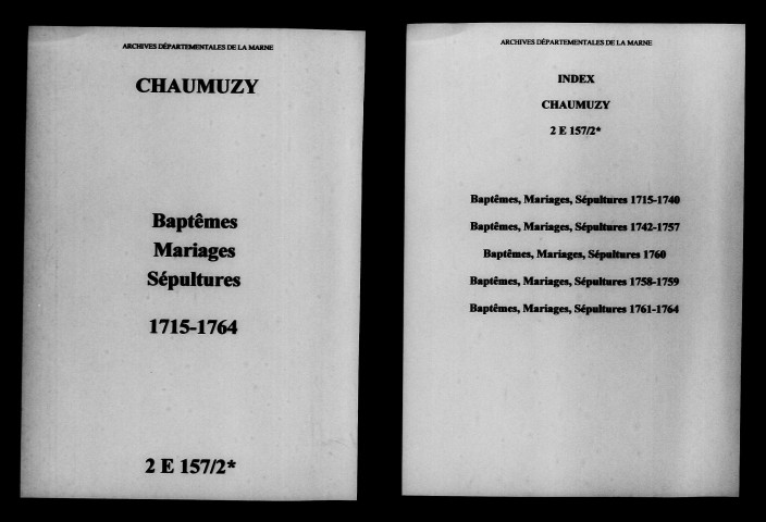 Chaumuzy. Baptêmes, mariages, sépultures 1715-1764