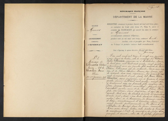 Grauves. Mariages 1913-1929