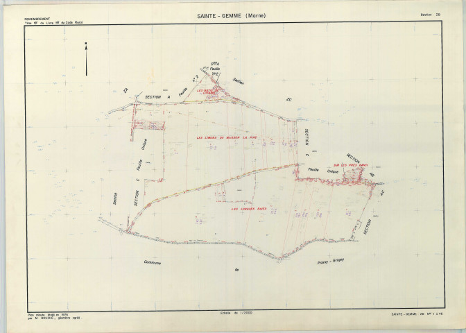 Sainte-Gemme (51480). Section ZB échelle 1/2000, plan remembré pour 1981, plan régulier de qualité P5 (papier armé).