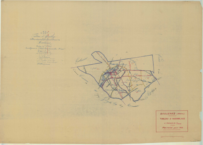 Soulières (51558). Tableau d'assemblage 2 échelle 1/10000, plan mis à jour pour 1935, plan non régulier (papier)