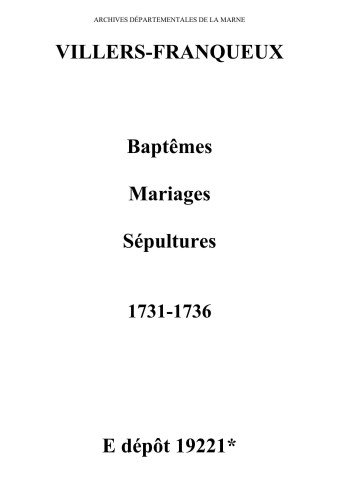 Villers-Franqueux. Baptêmes, mariages, sépultures 1731-1736
