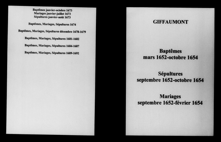 Giffaumont. Baptêmes, mariages, sépultures 1652-1692