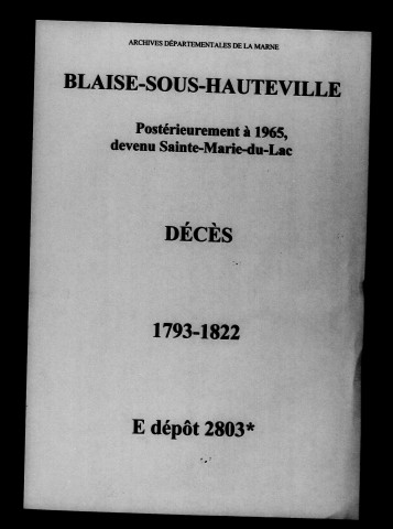 Blaise-sous-Hauteville. Décès 1793-1822