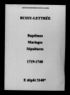 Bussy-Lettrée. Baptêmes, mariages, sépultures 1719-1740