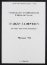 Communes d'Aigny à Louvercy de l'arrondissement de Châlons. Mariages 1904