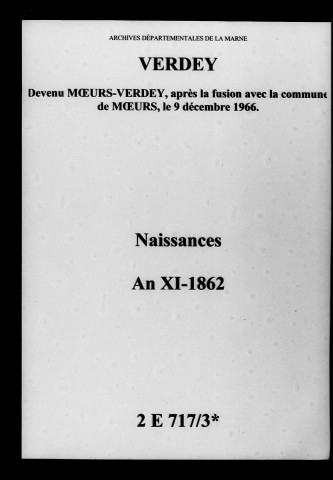 Verdey. Naissances an XI-1862