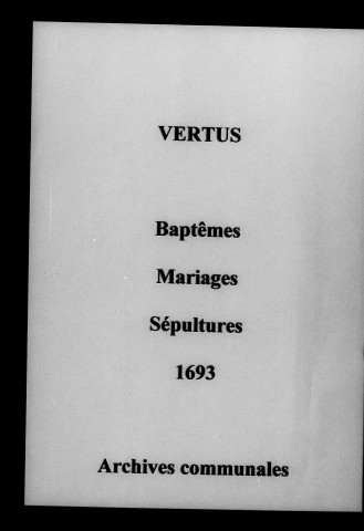 Vertus. Baptêmes, mariages, sépultures 1693