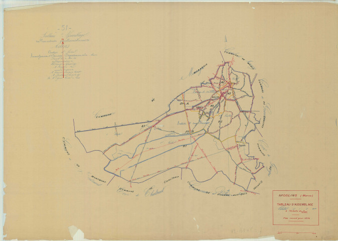 Moslins (51387). Tableau d'assemblage échelle 1/10000, plan mis à jour pour 01/01/1934, non régulier (papier)