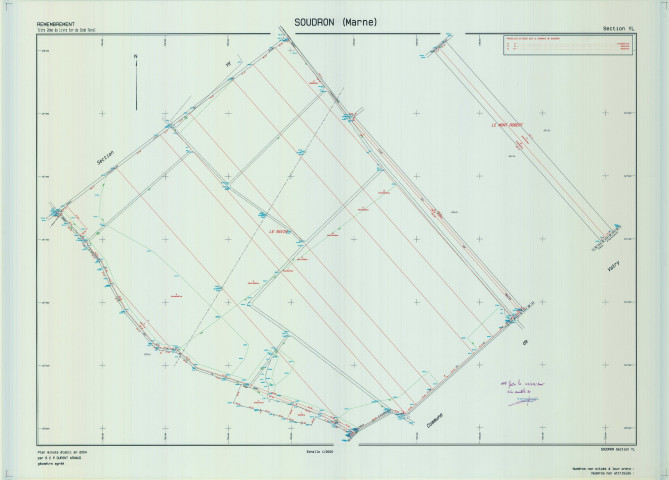 Soudron (51556). Section YL échelle 1/2000, plan remembré pour 2004, plan régulier (calque)
