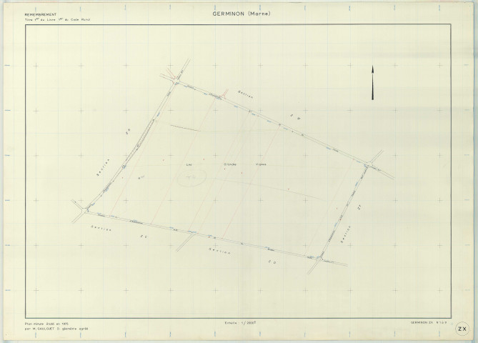 Germinon (51268). Section ZX échelle 1/2000, plan remembré pour 1975, plan régulier (papier armé)