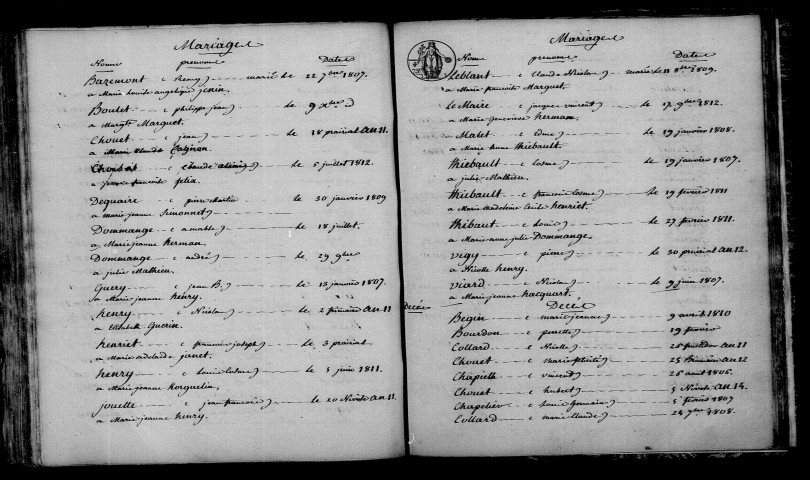 Vésigneul-sur-Marne. Table décennale an XI-1812