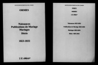 Ormes. Naissances, publications de mariage, mariages, décès 1823-1832
