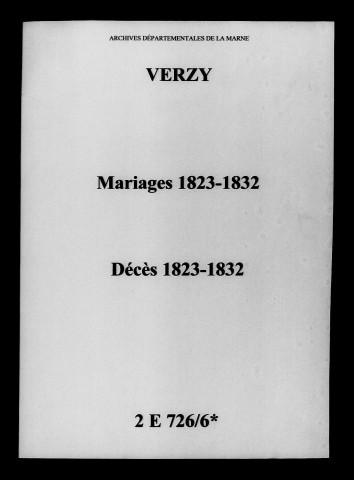 Verzy. Mariages, décès 1823-1832
