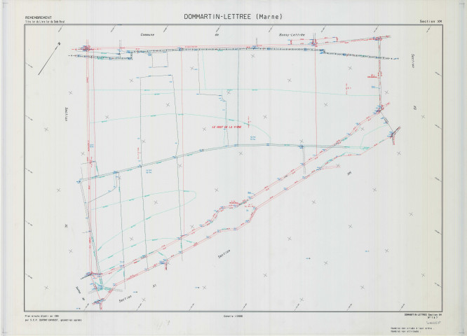 Dommartin-Lettrée (51212). Section XM échelle 1/2000, plan remembré pour 1991, plan régulier (calque)