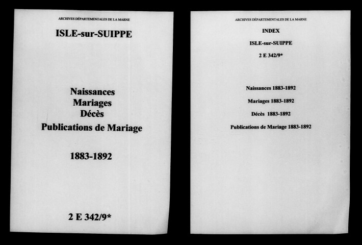 Isles-sur-Suippe. Naissances, mariages, décès, publications de mariage 1883-1892