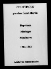 Courtisols. Saint-Martin. Baptêmes, mariages, sépultures 1712-1713
