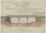 Elévation d'un pont en bois sur la chaussée entre le pont des Indes près la ville de Vitry Le François et la village de Blacy, 1784.