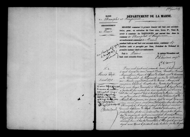 Champlat-et-Boujacourt. Naissances, mariages, décès, publications de mariage 1873-1882