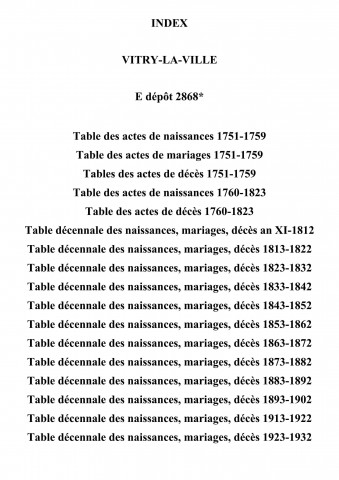 Vitry-la-Ville. Tables décennales 1751-1932