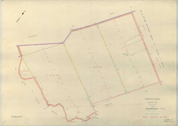 Vadenay (51587). Section ZC échelle 1/2000, plan remembré pour 1963, plan régulier (papier armé)
