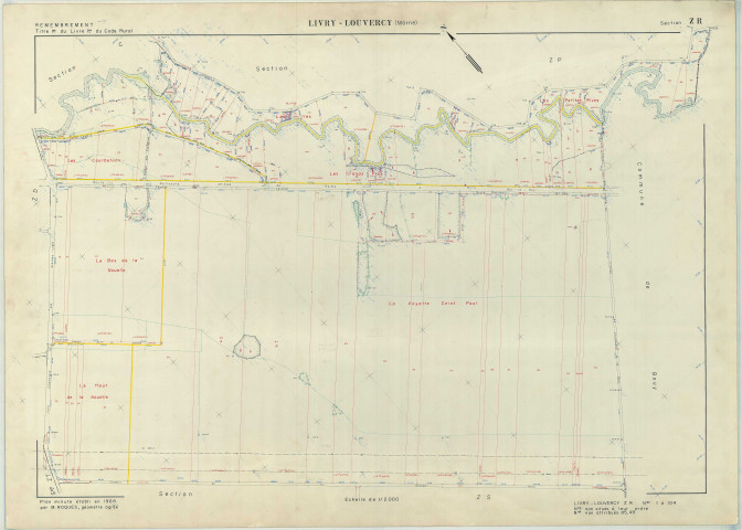 Livry-Louvercy (51326). Section ZR échelle 1/2000, plan remembré pour 1968, plan régulier (papier armé)