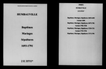 Humbauville. Baptêmes, mariages, sépultures 1693-1791