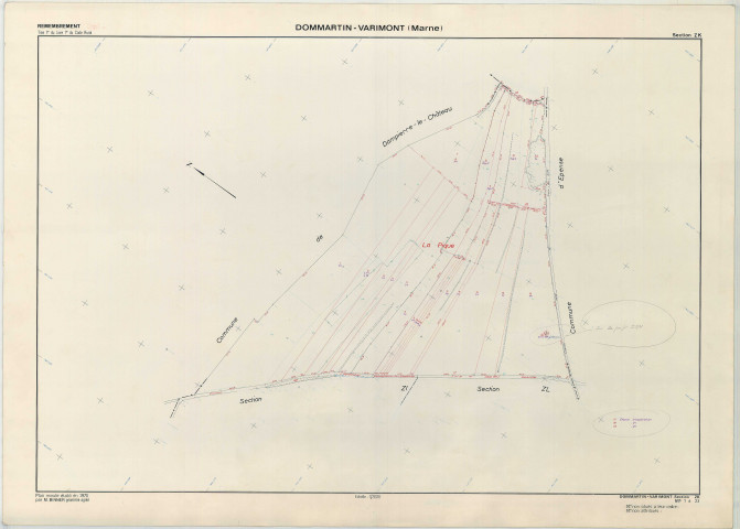 Dommartin-Varimont (51214). Section ZK2 échelle 1/2000, plan remembré pour 1970, plan régulier (papier armé)