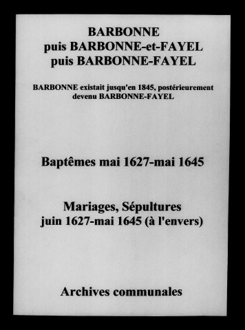 Barbonne. Baptêmes, mariages, sépultures 1627-1645