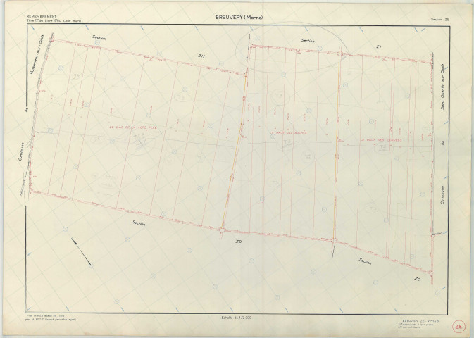 Breuvery-sur-Coole (51087). Section ZE échelle 1/2000, plan remembré pour 1974, plan régulier (papier armé)
