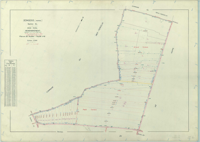 Somsois (51551). Section ZL échelle 1/2000, plan remembré pour 1969, plan régulier (papier armé)