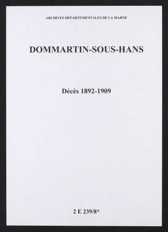 Dommartin-sous-Hans. Décès 1892-1909